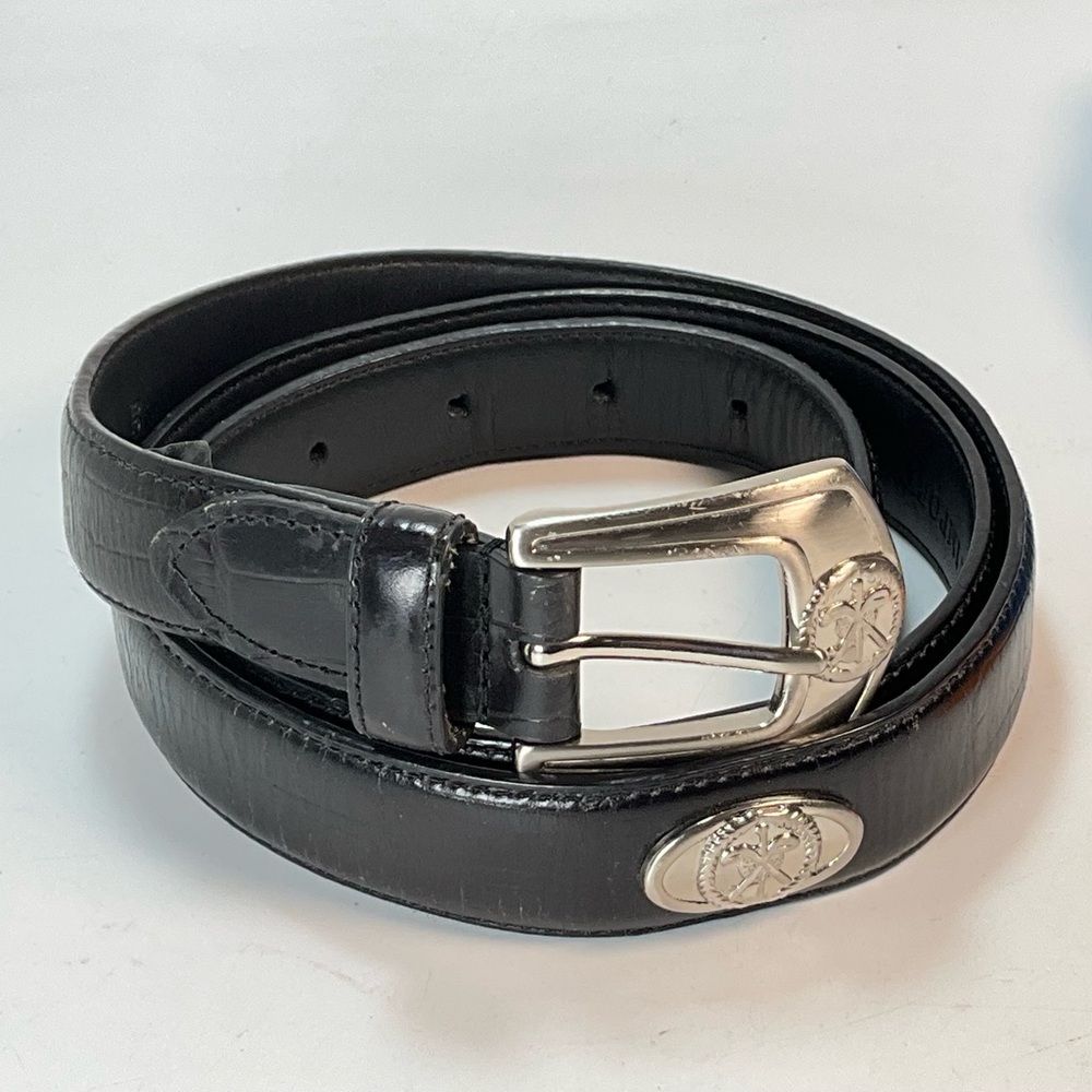 PING Black Leather Belt Men's Size 38 Imported Leather Golf Silver Tone Buckle